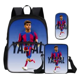 3Pcs set with Front Pocket Backpack Shoulder Bags Pencil Bag L-Lamin Yamal Kids Backpack Football Star Rucksack