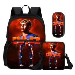 3Pcs set with Front Pocket Backpack Shoulder Bags Pencil Bag L-Lamin Yamal Kids Backpack Football Star Rucksack