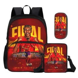 3Pcs set with Front Pocket Backpack Shoulder Bags Pencil Bag L-Lamin Yamal Kids Backpack Football Star Rucksack