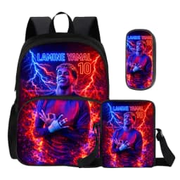 3Pcs set with Front Pocket Backpack Shoulder Bags Pencil Bag L-Lamin Yamal Kids Backpack Football Star Rucksack