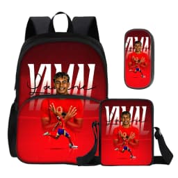 3Pcs set with Front Pocket Backpack Shoulder Bags Pencil Bag L-Lamin Yamal Kids Backpack Football Star Rucksack