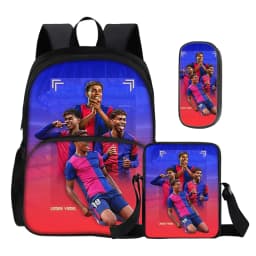 3Pcs set with Front Pocket Backpack Shoulder Bags Pencil Bag L-Lamin Yamal Kids Backpack Football Star Rucksack