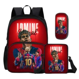 3Pcs set with Front Pocket Backpack Shoulder Bags Pencil Bag L-Lamin Yamal Kids Backpack Football Star Rucksack