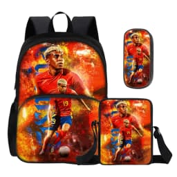 3Pcs set with Front Pocket Backpack Shoulder Bags Pencil Bag L-Lamin Yamal Kids Backpack Football Star Rucksack