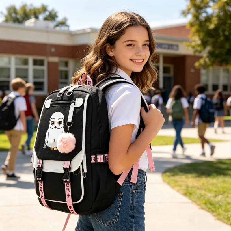 Anime Hedwig Night Owl Backpack Nylon School Book Student Travel Bags Laptop Casual USB Port Messenger Bag