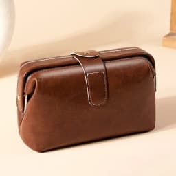 Genuine Leather Makeup Bag Vintage Cosmetic Bag for Women Girl Button Coin Purse Large Capacity Makeup Case Waterproof