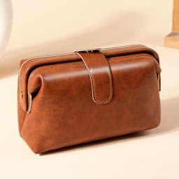 Genuine Leather Makeup Bag Vintage Cosmetic Bag for Women Girl Button Coin Purse Large Capacity Makeup Case Waterproof