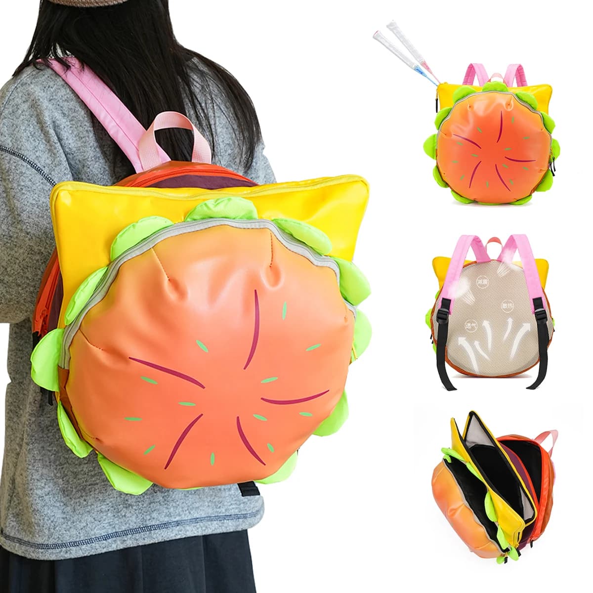 Children's Schoolbags, Girls' Elementary School Students, Junior High School Students' Hamburger Birthday Gift Backpacks, Cute and Good-Looking High School Backpacks