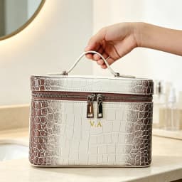 High Quality Crocodile Pattern Women Makeup Bag Custom Name Large Capacity Alligator PU Leather Travel Portable Cosmetic Box