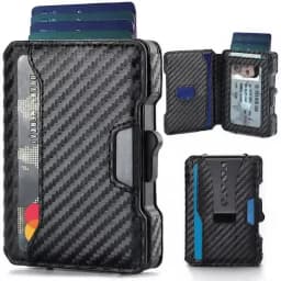 Minimalist Mens Wallet with Money Clip, Aluminum Pop Up Card Case and Leather Slots Credit Card Holder RFID Blocking Wallet