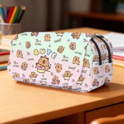 Kawaii Animal Capybara Cosmetic Case Pencil Bag Double Layers Stationery Makeup Bag Large Capacity Pencil Box School Supplies