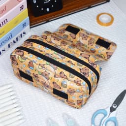 Kawaii Animal Capybara Cosmetic Case Pencil Bag Double Layers Stationery Makeup Bag Large Capacity Pencil Box School Supplies