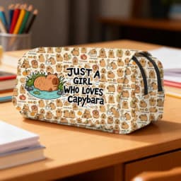 Kawaii Animal Capybara Cosmetic Case Pencil Bag Double Layers Stationery Makeup Bag Large Capacity Pencil Box School Supplies