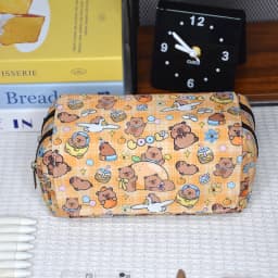Kawaii Animal Capybara Cosmetic Case Pencil Bag Double Layers Stationery Makeup Bag Large Capacity Pencil Box School Supplies