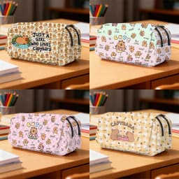 Kawaii Animal Capybara Cosmetic Case Pencil Bag Double Layers Stationery Makeup Bag Large Capacity Pencil Box School Supplies