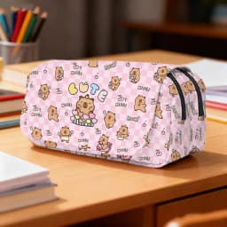Kawaii Animal Capybara Cosmetic Case Pencil Bag Double Layers Stationery Makeup Bag Large Capacity Pencil Box School Supplies
