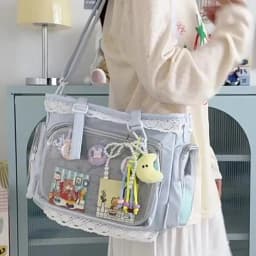 Japan Style Preppy Messenger Bag with Cute Bow Anime Shoulder Crossbody Bag For Sweet JK Girls Tote Bag