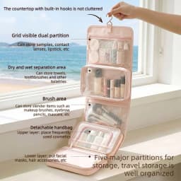 Large Capacity Hanging Toiletry Bag for Women, Waterproof Travel Cosmetic Organizer with Dry Wet Separation Folding Wash Pouch