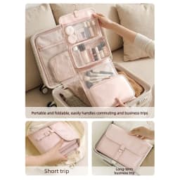 Large Capacity Hanging Toiletry Bag for Women, Waterproof Travel Cosmetic Organizer with Dry Wet Separation Folding Wash Pouch