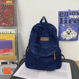 1 Pcs Fashionable New Style Simple And Trendy Backpack Large Capacity Durable Denim Bag Student Bag