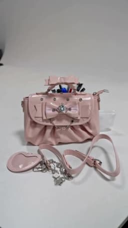 Elegant Pink Bow Rhinestone Underarm Bag, Sweet Lolita Pleated Shoulder Bag, Portable Bow Handle Handbag Cute Ita Purse