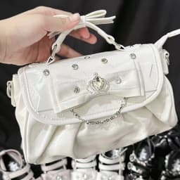 Elegant Pink Bow Rhinestone Underarm Bag, Sweet Lolita Pleated Shoulder Bag, Portable Bow Handle Handbag Cute Ita Purse