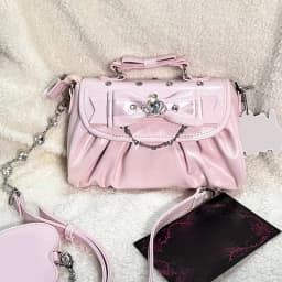 Elegant Pink Bow Rhinestone Underarm Bag, Sweet Lolita Pleated Shoulder Bag, Portable Bow Handle Handbag Cute Ita Purse
