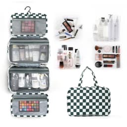 Striped hook-style makeup bag with four compartments, striped travel business trip large-capacity foldable toiletry bag, multifu
