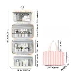 Striped hook-style makeup bag with four compartments, striped travel business trip large-capacity foldable toiletry bag, multifu