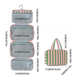 Striped hook-style makeup bag with four compartments, striped travel business trip large-capacity foldable toiletry bag, multifu
