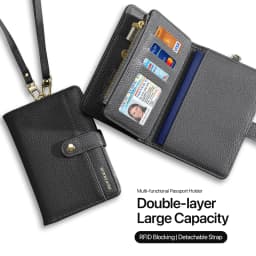 New Large Capacity Unisex Passport Holder Wallet - RFID Blocking PU Leather Travel Card Organizer with Money Clip