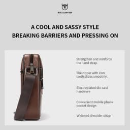 BULLCAPTAIN Men's Leather Shoulder Bag Multifunctional and High-Capacity Cowhide Crossbody Bag Handbag Casual Messenger Bag