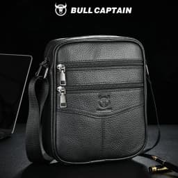 BULLCAPTAIN Men's Leather Shoulder Bag Multifunctional and High-Capacity Cowhide Crossbody Bag Handbag Casual Messenger Bag