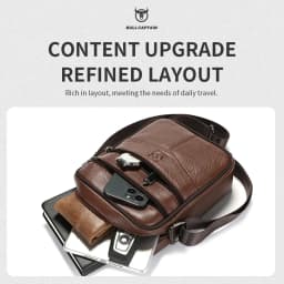 BULLCAPTAIN Men's Leather Shoulder Bag Multifunctional and High-Capacity Cowhide Crossbody Bag Handbag Casual Messenger Bag