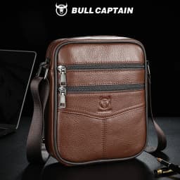 BULLCAPTAIN Men's Leather Shoulder Bag Multifunctional and High-Capacity Cowhide Crossbody Bag Handbag Casual Messenger Bag