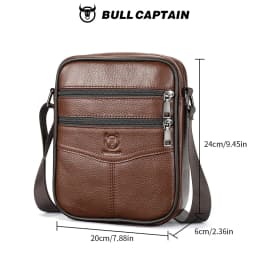 BULLCAPTAIN Men's Leather Shoulder Bag Multifunctional and High-Capacity Cowhide Crossbody Bag Handbag Casual Messenger Bag