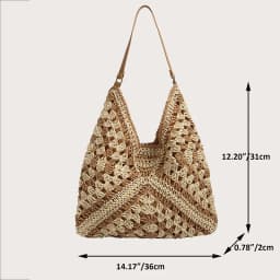Popular Women's Woven Straw Shoulder Bag Medium Size Handbag With Handle For Beach Vacation