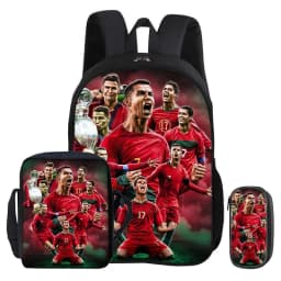3Pcs Set Backpack Ronaldo child Mochila Shoulder Bag Pencil Bags Bookbag CR Football Star Rucksack Football Sport Schoolbag Gift