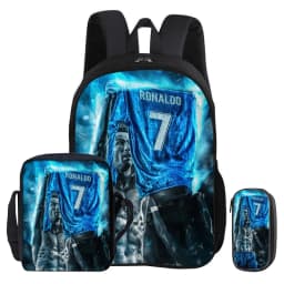 3Pcs Set Backpack Ronaldo child Mochila Shoulder Bag Pencil Bags Bookbag CR Football Star Rucksack Football Sport Schoolbag Gift