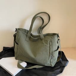 Women Corduroy Tote Bag Casual Multi Pocket Handbag Adjustable Strap Crossbody Sling Bag Zipper Shoulder Bag Fall Winter Bag