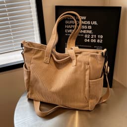Women Corduroy Tote Bag Casual Multi Pocket Handbag Adjustable Strap Crossbody Sling Bag Zipper Shoulder Bag Fall Winter Bag