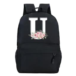 College Student Ladies Pink Floral Alphabet White Print Backpack Women Flower Harajuku SchoolBags Female Rose Letter Shouder Bag