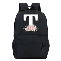 College Student Ladies Pink Floral Alphabet White Print Backpack Women Flower Harajuku SchoolBags Female Rose Letter Shouder Bag