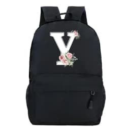 College Student Ladies Pink Floral Alphabet White Print Backpack Women Flower Harajuku SchoolBags Female Rose Letter Shouder Bag
