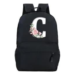 College Student Ladies Pink Floral Alphabet White Print Backpack Women Flower Harajuku SchoolBags Female Rose Letter Shouder Bag