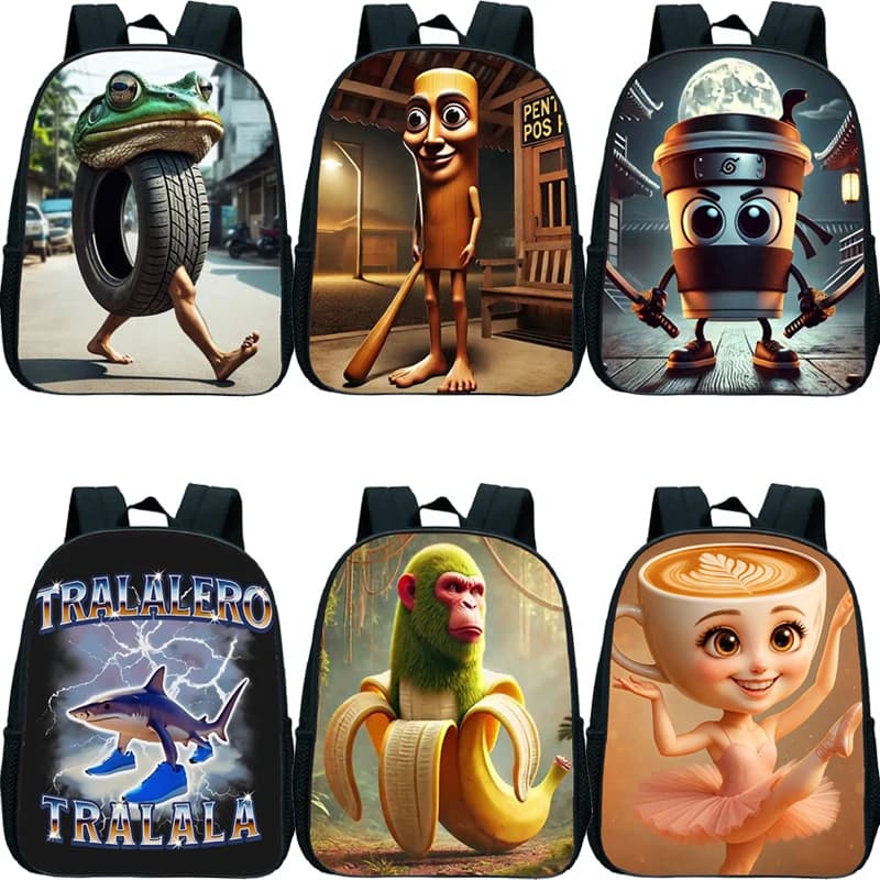 Italian Brainrot Tung Tung Tung Sahur Kids Backpack Toddler Boys Kindergarten School Bags Children Cartoon Waterproof Backpack