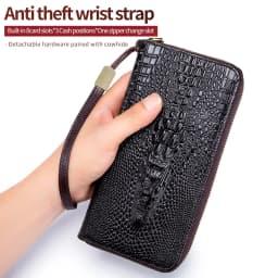 Genuine leather long crocodile patterned top layer cowhide zipper wallet, multiple card anti-theft brush wallet