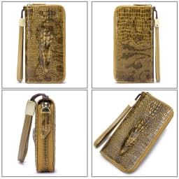 Genuine leather long crocodile patterned top layer cowhide zipper wallet, multiple card anti-theft brush wallet