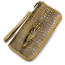 Genuine leather long crocodile patterned top layer cowhide zipper wallet, multiple card anti-theft brush wallet