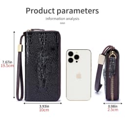 Genuine leather long crocodile patterned top layer cowhide zipper wallet, multiple card anti-theft brush wallet